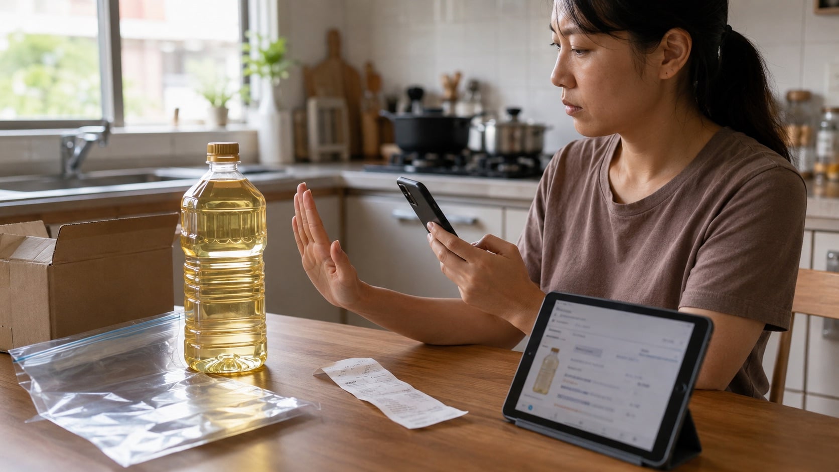 消費者停止使用問題油並拍攝批號、保留包裝與購買證明
